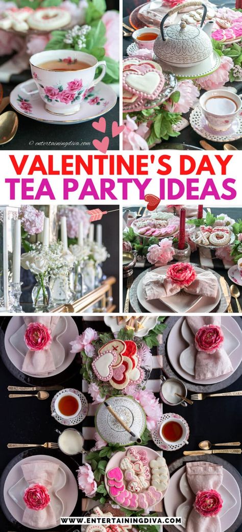 Valentine Tea Party Ideas, Valentines Tea, Valentines Tea Party, Pink Dinner Plates, Scrumptious Food, Valentine Tea, Decorating Food, Beautiful Decorations, Pretty Tea Cups