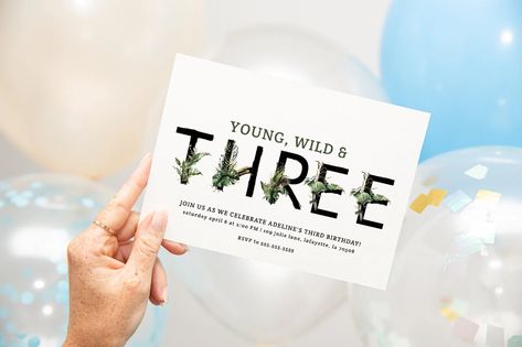 Young Wild and Three Third Birthday Party Invitation | Etsy 3rd Birthday Invitation, Jungle Safari Theme, Young Wild And Three, Invitation Minimalist, Third Birthday Party, Safari Theme, Jungle Safari, Third Birthday, Birthday Party Invitation