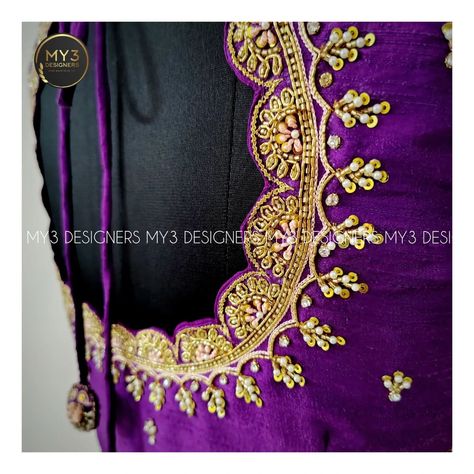 The Royal edit - Purple 💜 rawsilk work blouse customised drop cutout neckline with Scallop neckline and Sleeve highlighted with zari boarder adored with zari, jarkan, cut dhana, sequence, pearl, zardosi and thread work with Intricate detailing 🧶🪡🧵 👇 MODEL NO : 114 👇 Blouse can be customised✔️ in any colour and model🎀 of your choice as per your 🥻requirement. Ex: 👗Fabric, embroidery🪡 placements, neckline and tassels 💥 👇 📌 For more details 🏷️and bookings DM, ☎️ call / WhatsApp +919032871878 📩 ... Scallop Neckline, Scalloped Blouse, Cutout Neckline, Maggam Work Blouses, Maggam Work Blouse Designs, Fabric Embroidery, Bridal Blouse, Bridal Blouse Designs, Maggam Work