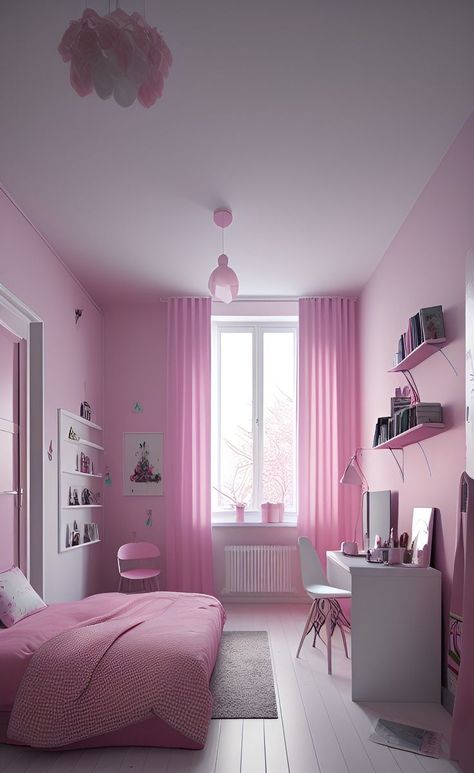 Small Pink Bedroom, Aesthetic Pink Bedroom, Bedroom Aesthetic Pink, Pink Bedroom Aesthetic, Design Creative Ideas, Light Pink Bedrooms, Pink Bedroom Walls, Fairy Lights Bedroom, Bedroom Decor For Teen Girls