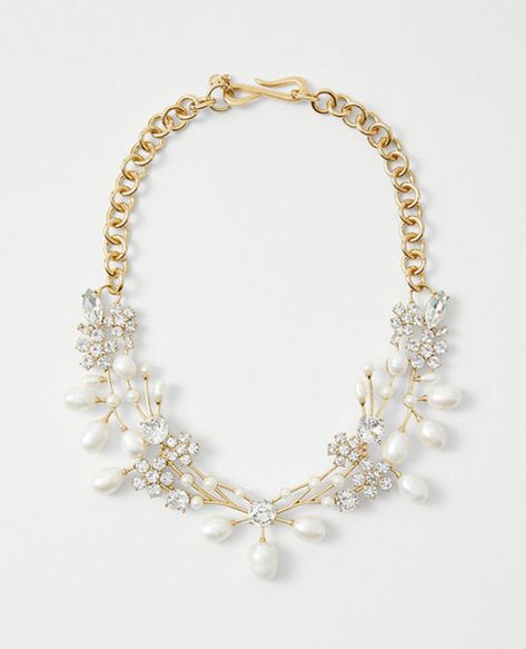 In a refined crystal and pearlized arrangement, our flower burst necklace is a polished add-on to any outfit. Hook closure. 16" length. Clothing Lookbook, Statement Necklace Gold, Work Clothing, New Fashion Trends, Crystal Flower, Fashion Today, Casual Clothing, Double Knitting, Egift Card