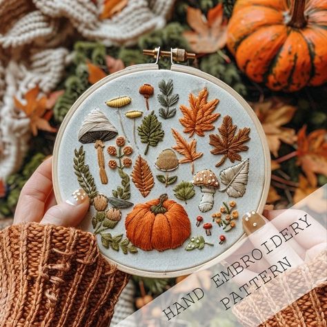 PatternsAndStitches - Etsy Easy Fall Sewing Projects, Autumn Embroidery Ideas, Fall Embroidery Ideas, Autumnal Embroidery, Autumn Embroidery Patterns, Fall Embroidery Patterns, Hand Embroidery Motifs, Autumn Leaves Embroidery, Foliage Embroidery