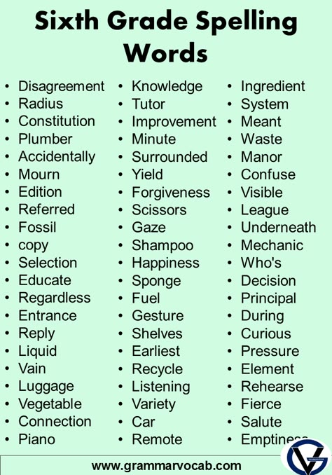 List of 300+ Sixth Grade Spelling Words - GrammarVocab 6 Grade Spelling Words List, Sixth Grade Spelling Words List, Grade 6 Spelling Words, Spelling Words For 6th Grade, 6th Grade Summer Worksheets, 6th Grade Vocabulary Words List, Sixth Grade Worksheets, 7th Grade Vocabulary Words, 8th Grade Spelling Words List