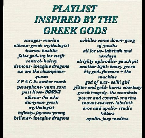 Gotye Aesthetic, Dark Academia Playlist Names, Greek Mythology Playlist, Pjo Playlist, Song Recs, Music Suggestions, Music Recs, Playlist Names, Playlist Names Ideas