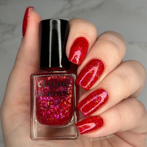 Candy Apple • @cirquecolors 💅🏻💅🏻💅🏻 I got this in a destash from my friend, Leslie. This is a red jelly packed with iridescent flakies.… | Instagram Iridescent Red Nails, Nail Paints, Red Jelly, Nail Colour, Casual Nails, Totally Spies, Candy Apple, Nail Polish Collection, Nail Paint