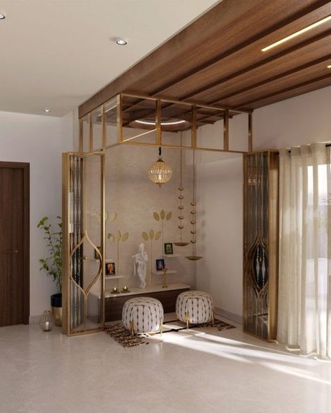 Mandir Design, Temple Design For Home, Pooja Room Door Design, Wardrobe Interior Design, Pooja Room Design, Room Door Design, Glass Partition, Home Design Living Room, Pooja Rooms