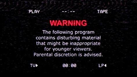 A retro vintage old VHS tape, screen capture with noise and distortion, showing a warning message: the video program contains disturbing material, parental discretion is advised Dystopian Novels, The Hierophant, Video Tapes, Graphic Design Photoshop, Vhs Tapes, Vhs Tape, Title Card, Birthday Board, Story Video