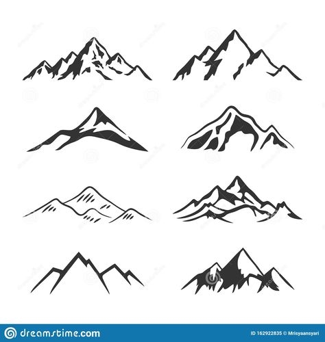 Illustration about Collection mount hill design a illustrator vector of Mountain Silhouette Clipart 8 set. Illustration of banner, hill, climbing - 162922835 Silhouette Mountains, Moutain Tattoos, Small Mountain Tattoo, Simbolos Tattoo, Mountains Tattoo, Mountain Clipart, Mountain Tattoo Simple, Mountain Sketch, 심플한 그림