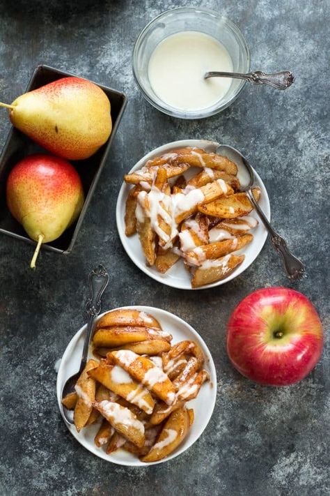 Incredibly easy and delicious Sautéed Apples & Pears with Cinnamon and Coconut Butter that's Paleo, Vegan, and Whole30 compliant. No added sugar or sweeteners, dairy free, gluten free. Paleo Apple Recipes, Vegan Fall Dessert Recipes, Whole30 Dessert, Vegan Fall Dessert, Whole 30 Dessert, Whole30 Diet, Sweet Potato And Apple, Whole 30 Diet, Recipe 30