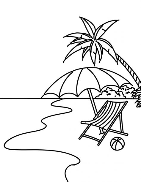 Beach Coloring Pages - Beach Scenes & Activities Beach Coloring Sheets, Beach Cartoon, Beach Coloring Pages, 심플한 그림, Beach Drawing, Scene Drawing, صفحات التلوين, Summer Coloring Pages, Air Terjun