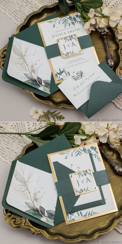 Emerald green and gold, layered wedding invitations with mirror backer.#WeddingInvitations #WeddingStationery #Invitation #WeddingPlanning #CustomInvitations Emerald Green Wedding Ideas, Layered Wedding Invitations, Emerald Green And Gold, Green Invitations, Green Themed Wedding, Emerald Green Weddings, Budget Friendly Wedding, Affordable Wedding Invitations, Green Wedding Invitations