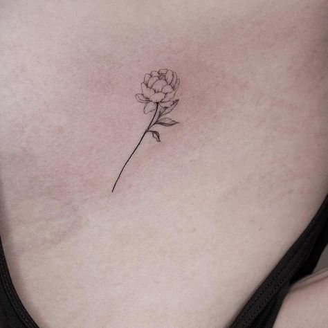 Simple Peonies Tattoo, Single Line Peony Tattoo, Peonies Fine Line Tattoo, Tiny Peony Tattoo Simple, Peony Birth Flower Tattoo, Peony Tattoo Ribs, Mini Peony Tattoo, Peony Small Tattoo, Simple Peony Tattoo Outline