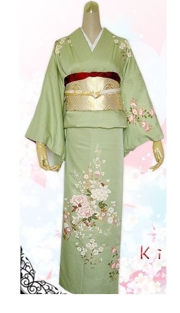 Green kimono Japanese Princess Kimono, Green Kimono Outfit, Princess Kimono, Princess Clothing, Samurai Clothing, Japanese Princess, Kimono Traditional, Green Kimono, Traditional Japanese Kimono