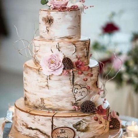 Fall Wedding Cake Ideas, Birch Tree Cakes, Fall Wedding Cake, Wedding Cake Tree, Birch Tree Wedding, Marriage Day, Wedding Cake Ideas, Fall Wedding Cakes, Tree Cakes