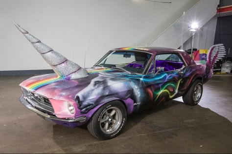 Unicorn Mustang: Custom 1968 Ford Mustang - http://barnfinds.com/unicorn-mustang-custom-1968-ford-mustang/ Unicorn Car, Unicorn Day, Unicorn Life, Unicorns And Mermaids, Unicorn Art, Unicorn Horn, Unicorn Lover, Unicorn Rainbow, Magical Unicorn