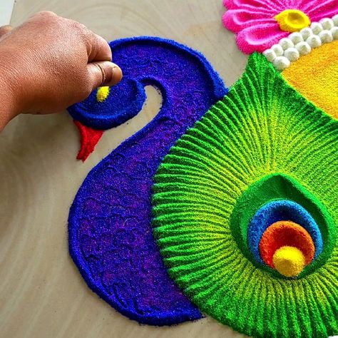 Office Rangoli Designs, Simple And Beautiful Rangoli Designs, Rangoli Making Ideas, Rangoli Making Video, Simple Peacock Rangoli Designs Easy, Best Rangoli Designs Simple, Rangoli 2024 Designs, Rangoli Designs Peacock Latest, How To Make Rangoli