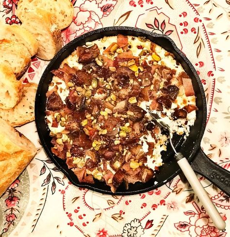 Goat Cheese Bacon And Date Dip, Creamy Goat Cheese Bacon And Date Dip, Goat Cheese Bacon Date Dip, Date Dip, Bacon Dates, Goat Cheese Dip, Cheese Dips, Creamy Goat Cheese, Bacon Dip