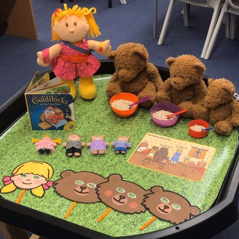 Bear Tuff Tray Ideas, Goldilocks Role Play Area, 3 Bears Activities Preschool, Goldilocks Tuff Tray, Goldilocks And The Three Bears Tuff Tray, Goldilocks And The Three Bears Eyfs Activities, Goldilocks And The 3 Bears Activities, Eyfs Goldilocks And The Three Bears, Goldie Locks And The Three Bears