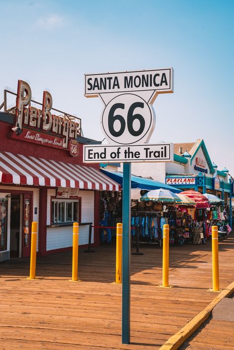 Visit the End of Route 66 in Santa Monica - Unusual Places Route 66 Sign, Cadillac Ranch, Unusual Hotels, Great American Road Trip, Historic Route 66, Santa Monica Pier, American Road Trip, California Travel Road Trips, Scenic Byway