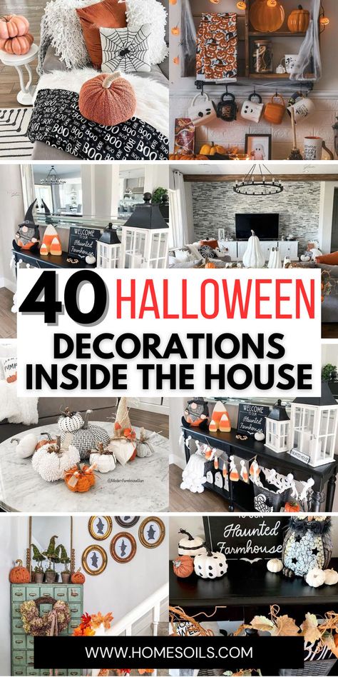 Spook up your home with 40 Halloween decorations for inside the house! From eerie lighting to creepy centerpieces, these ideas transform every room into a haunted haven. Start decorating and give your home a spine-tingling Halloween vibe! Homes Decorated For Halloween, Pandas, Halloween Picture Window Ideas, Halloween Decorations For Inside House, Halloween Decor Above Cabinets, Halloween Decor Townhouse, Family Room Halloween Decor, Creepy Cloth Decorations Outside, Decorate For Halloween Inside