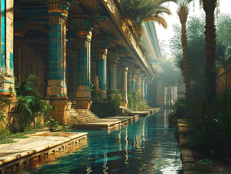 Startpagina / X Hanging Gardens Of Babylon, Ancient Egyptian Cities, Ancient Egyptian Architecture, Egypt Concept Art, Gardens Of Babylon, Hanging Gardens, Arte Indie, Fantasy City, Fantasy Setting