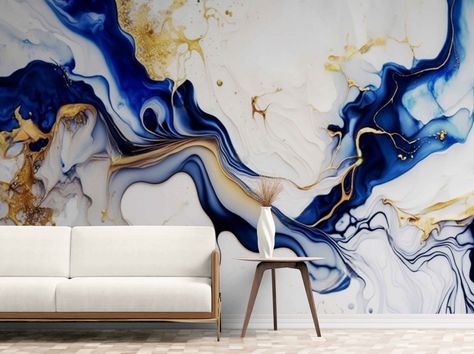 Your Living with Multicolor Marbled Wall Mural Wallpaper, Featuring Blue Gold Artistic Design for Luxury Space Transformation, Luxury Murals by WallpaperGPT on Etsy Temporary Bedroom, Abstract Peel And Stick Wallpaper, Blue Marble Wallpaper, Wallpaper Temporary, Sand Textures, Wall Mural Wallpaper, Gold Walls, Wallpaper Bedroom, I Wallpaper