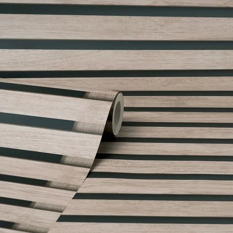 Marlow Brown Wood Slats Wallpaper - On Sale - Bed Bath & Beyond - 40148641 Slat Ceiling, Wallpaper Bed, Wood Slat Ceiling, Wood Slat Wall, Wall Wood, Slat Wall, Wallpaper Wall, Wood Slats, Interior Ideas