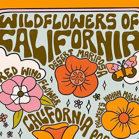 Colorado Drawing, California Illustration, Wildflower Illustration, California Wildflowers, Glass Mosaic Art, Hand Writing, Graphic Inspiration, California Love, Art Licensing