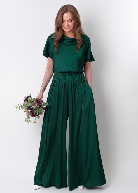 Dark green silk infinity jumpsuit, silk jumpsuit, bridesmaid jumpsuit, multi wrap multiway convertible jumpsuit, bridesmaid dress, silk convertible dress, long ball gown, multiway dress, multiwrap dress Womens Pantsuits Wedding Guest, Wedding Pantsuit Guest, Women Suits Wedding Bridesmaid, Bridesmaid Pantsuit, Officiant Attire, Bridesmaid Pants, Green Jumpsuit Outfit, Bridesmaid Dress Silk, Jumpsuit Bridesmaid