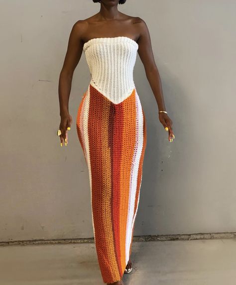 Crochet Outfits, Orange Crochet, Mode Tips, Reversible Dress, Crochet Clothing And Accessories, Crochet Inspo, Crochet Fashion Patterns, Crochet Dress Pattern, Knitted Dress