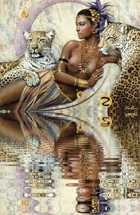 Female Art Painting, Feminine Art, Goddess Art, Fantastic Art, Leopards, Black Women Art, Women Art, Beautiful Fantasy Art, Fantasy Artwork