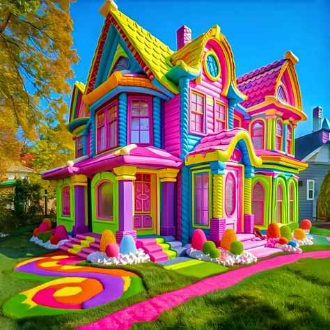 Colorful House, Rainbow House, Round Art, Cute House, Dream House Decor, Beautiful Buildings, Paint Kit, Dream Home Design, Mosaic Crafts