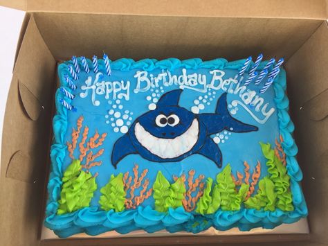 Shark Birthday cake 🤗 Baby Shark Sheet Cake, Shark Sheet Cake, Shark Birthday Cake, Baby Shark Cake, Shark Birthday Cakes, Ocean Shark, Shark Themed Party, Ocean Cakes, Shark Themed Birthday Party