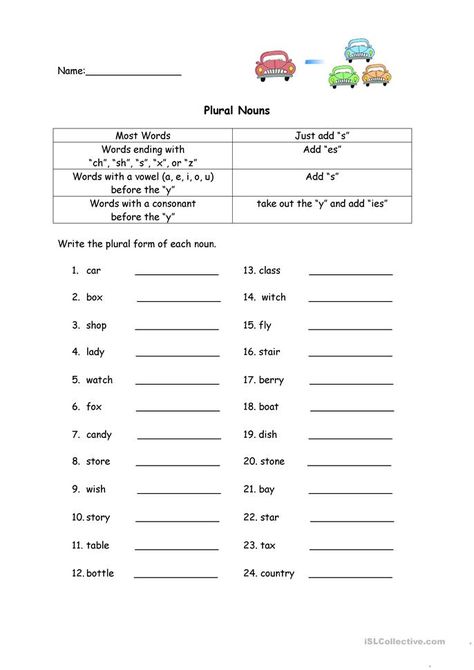 Plural Nouns Worksheet - English ESL Worksheets for distance learning and physical classrooms Plural S Worksheet, Es Plural Worksheet, Plural S And Es Worksheets, Singular Nouns Worksheet, S Es Worksheets, Singular Plural Worksheets For Class 2, Plural Of Nouns Worksheets, Plural Forms Worksheet, S And Es Worksheet