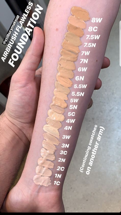 Charlotte Tillbury Flawless Airbrush foundation swatches of lighter shades Charlotte Tilbury Foundation Swatches, Concealer Swatches, Airbrush Flawless Foundation, Charlotte Tillbury, Foundation Swatches, Beauty Haul, Airbrush Foundation, Skin Undertones, Makeup List