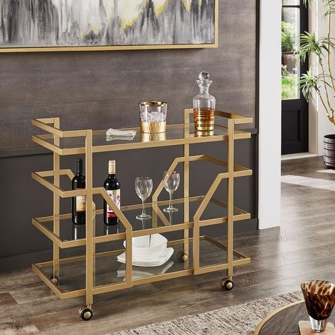 Glam Bar Cart, Art Deco Bar Cart, Wine Cart, Art Deco Bar, Vintage Bar Carts, Home Bars, Tempered Glass Shelves, Online Furniture Shopping, Best Dining