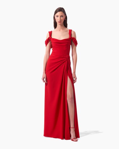 Draped Off-Shoulder Gown - Ready-to-Wear | Carolina Herrera Carolina Herrera Gown, Figure Sculpting, Glam Dress, Wes Gordon, Wrapped Skirt, Ch Carolina Herrera, Off Shoulder Gown, Crepe Gown, Halter Gown