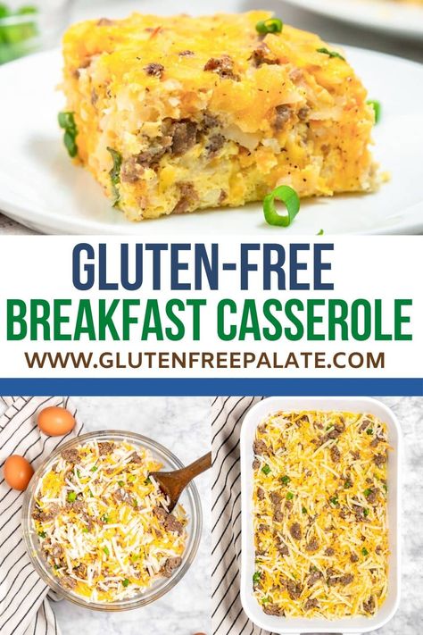 This gluten free breakfast casserole is simple to make and you can use your favorite breakfast sausage, ham, or bacon to make it exactly the way you want. Instructions for making it the night before included. Gluten Free Southern Food, Gluten Free Recipes Breakfast, Simple Gluten Free Meals, Quick Gluten Free Dinner, Gluten Free Breakfast Casserole, Gluten Free Casserole, Gf Breakfast, Breakfast Easy, Gluten Free Breakfast