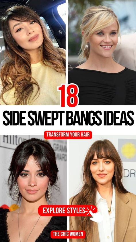 Chic Side-Swept Bangs Ideas for a Modern Look Medium Hair With Side Bangs And Layers, Updo With Side Swept Bangs, Side Part Long Bangs Medium Hair, Soft Side Swept Bangs, Bangstyle Hair Long Side Part, Side Swept Bangs Straight Hair, Side Swipe Bangs Medium Hair, Side Bangs With Long Hair Round Face, Side Bangstyle Hair Long Straight