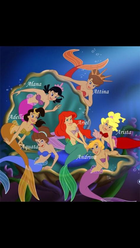 Little mermaid sisters Sisters Coloring Pages, Mermaid Sisters, The Little Mermaid Musical, Ariel Tattoo, Ariels Sisters, Little Mermaid Characters, Mermaid Names, Ariel Doll, Disney Kingdom Hearts