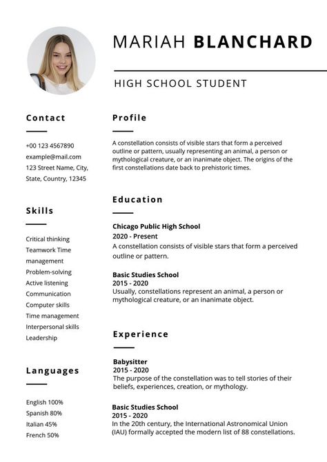 Highschool Resume Example, Resume As A Student, College Resume High School, Resume Lesson Plans High Schools, Resume For Students High Schools, Cv For High School Students, Resume Examples For College Students, Cv For College Students, Student Resume Template No Experience