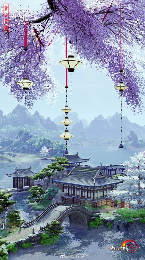 Chinese Palace Fantasy Art, Doflamingo Wallpaper, Chinese Picture, Ancient Chinese Architecture, Asian Painting, Landscape Photography Nature, Pretty Landscapes, Fantasy City, Fantasy Castle