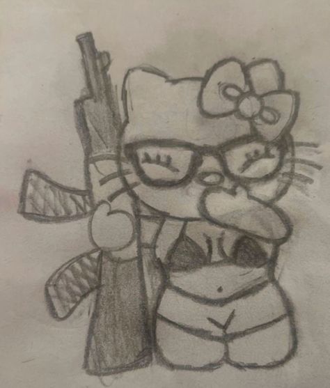 Simple Hello Kitty Drawing, Drawing Inspo Y2k, Drawings Of Hello Kitty, Easy Drawings Hello Kitty, How To Draw Hello Kitty, Stuff To Draw When Bored, Hello Kitty Doodles, Hello Kitty Drawing Sketches, Graffiti Doodles Easy