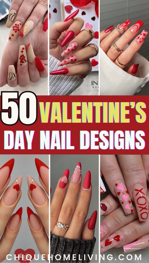 Get ready to embrace the season of love with our board featuring 50 Insanely Cute Valentine's Day Nail Design Ideas! 💅❤️ Dive into a world of creativity and charm as we present an array of adorable nail designs that capture the essence of Valentine's Day. From classic reds to soft pinks, heart patterns to romantic florals, these ideas cover a spectrum of styles to suit every preference. Whether you're into subtle elegance or playful extravagance, these nail art inspirations will add a touch of Love Nail Art Valentines Day, Valentine’s Nails 2023, Red And Pink Nails Valentines Day, Heart Design Nail Art, Valentines Day Nails Designs 2024, Red Valentine’s Day Nails, Pink And Red Valentines Nails, Valentines Day Pink Nails, Valentine’s Day Nails Pink