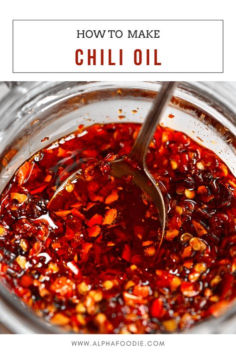 How to make Chili oil at home with just two base ingredients and a super quick and easy method. This gluten-free, vegan condiment is the perfect addition to elevate tons of meals, with a smoky, spicy aroma that is sure to delight! Make Chili Oil, Szechuan Green Beans, Hot Chili Oil, Chili Oil Recipe, How To Make Chili, Clean Eating Lifestyle, Chilli Oil, Delicious Clean Eating, Egg Free Recipes