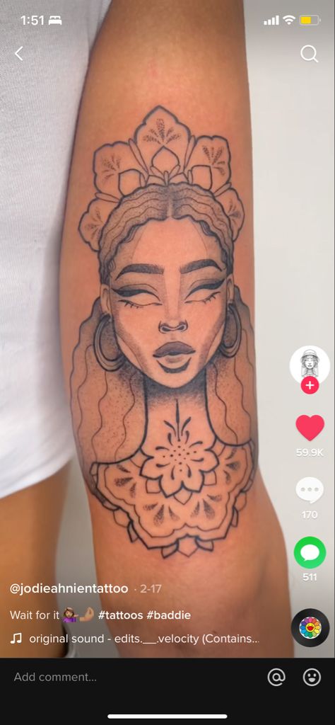 Black Goddess Tattoo, Afro Tattoo, Black People Tattoos, Face Tattoos For Women, African Tattoo, Airbrush Tattoo, Goddess Tattoo, Tattoos For Black Skin, Red Ink Tattoos