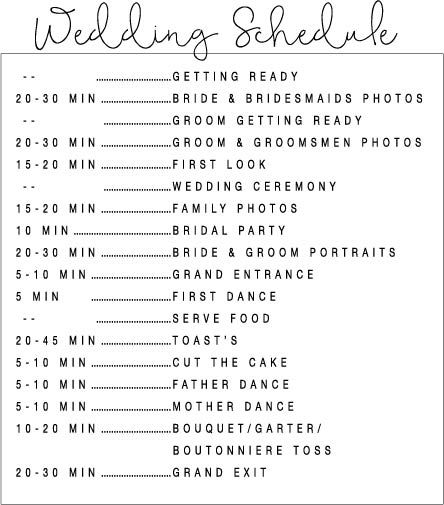 The Best Wedding Schedule Template EVER! Wedding Reception Schedule Of Events, Wedding Day Schedule Template, Wedding Schedule Template, Schedule For Wedding Day, Wedding Rehearsal Schedule, Wedding Photography Schedule, Short Wedding Timeline Day Of, Evening Wedding Schedule Of Events, Day Of Wedding Schedule