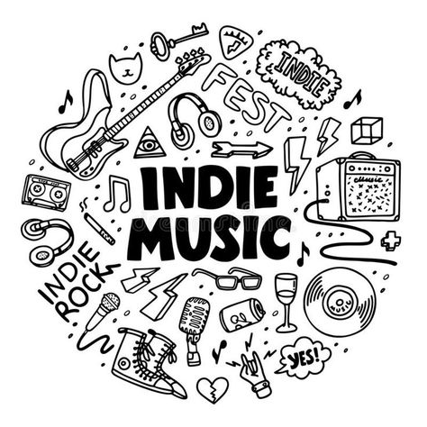 Circle Composition, Indie Rock Music, Music Doodle, Indie Band, Rock Band Logos, White Illustration, Music Logo, Band Logos, Indie Music