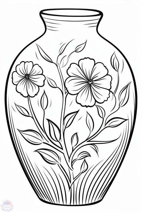 Vase Coloring Pages - Coloring Pages Vase Coloring Pages, Flower Vase Drawing, Elements Of Art Line, Cyanotype Art, Doodle Paint, Japanese Vase, Flower Art Drawing, Detailed Coloring Pages, Adult Colouring Pages