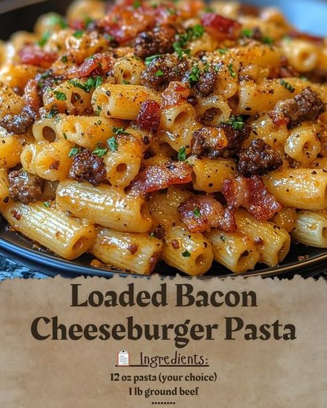 Ever had a dish that takes you right back to the comfort of home? 🍽️ Imagine this: you just finished a long day, and all you crave is something hearty, something that feels like a warm hug on a plate. That’s where the *Loaded Bacon Cheeseburger Pasta* comes in! 🥓🍔🍝 Picture the sizzle of bacon, the savory beef, and the creamy, cheesy goodness—all mixed into one perfect bite. Each forkful reminds you of your favorite burger, but with the comforting twist of pasta. It’s quick, satisfying, and a... Loaded Bacon Cheeseburger Alfredo Pasta, Loaded Bacon Cheeseburger Pasta, Bacon Cheeseburger Pasta, Beef And Pasta, Burger Ideas, Street Food Business, Potato Skillet, Cheeseburger Pasta, Juicy Burger